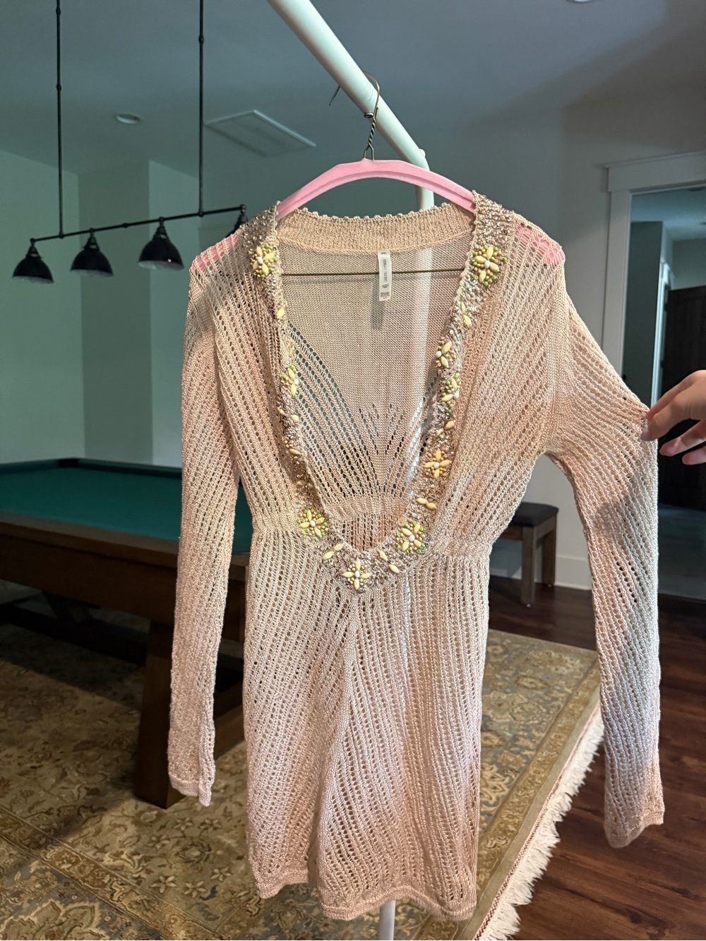 Victoria’s Secret Beaded V-Neck Light Pink Knit Tunic